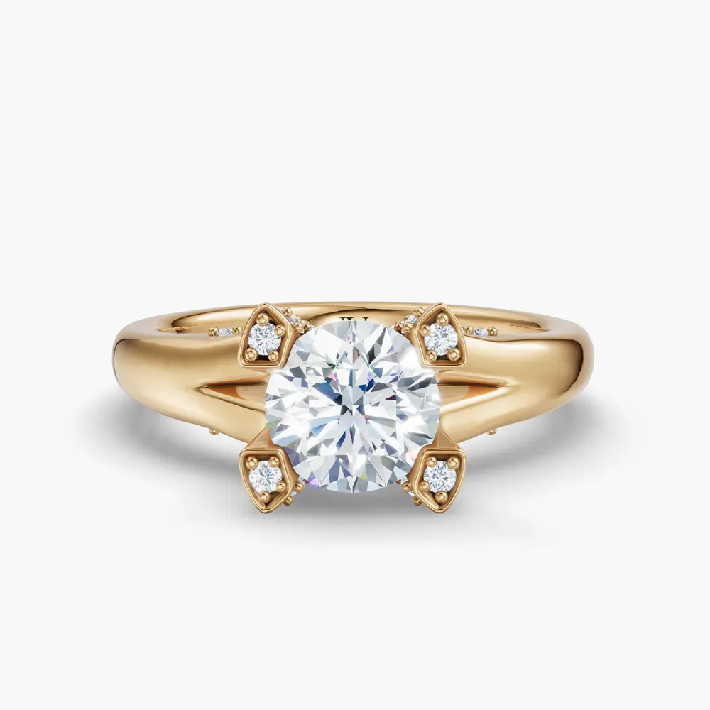 Certified 1 carat Lab Grown Diamond Round Cut Split Shank, Floating, Modern Engagement Ring in 14K Yellow Gold-Keryn
