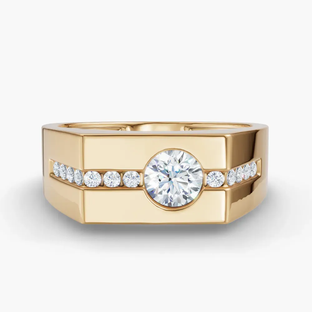 Certified 0.5 carat Lab Grown Diamond Round Cut Men's Engagement Ring in 14K Yellow Gold-Noxvin