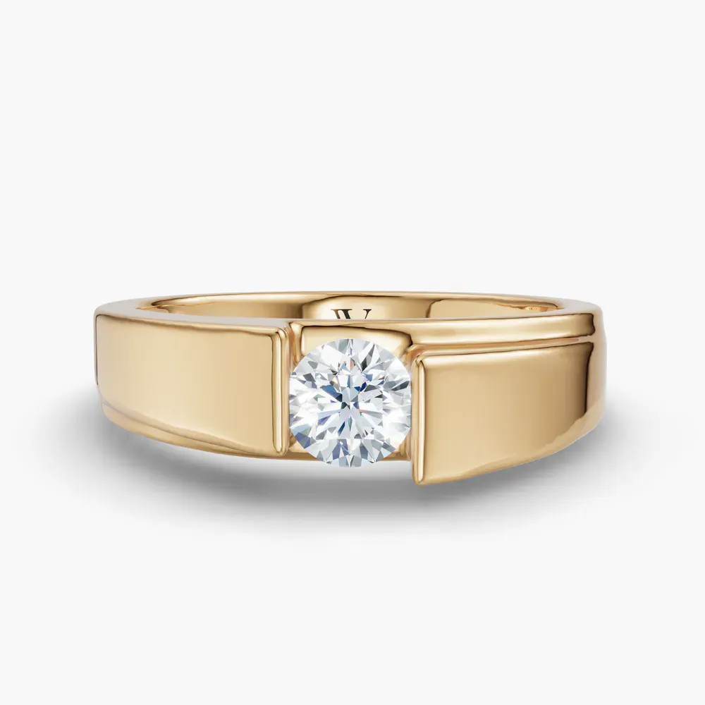 Certified 0.5 carat Lab Grown Diamond Round Cut Men's Engagement Ring in 14K Yellow Gold-Silvyn