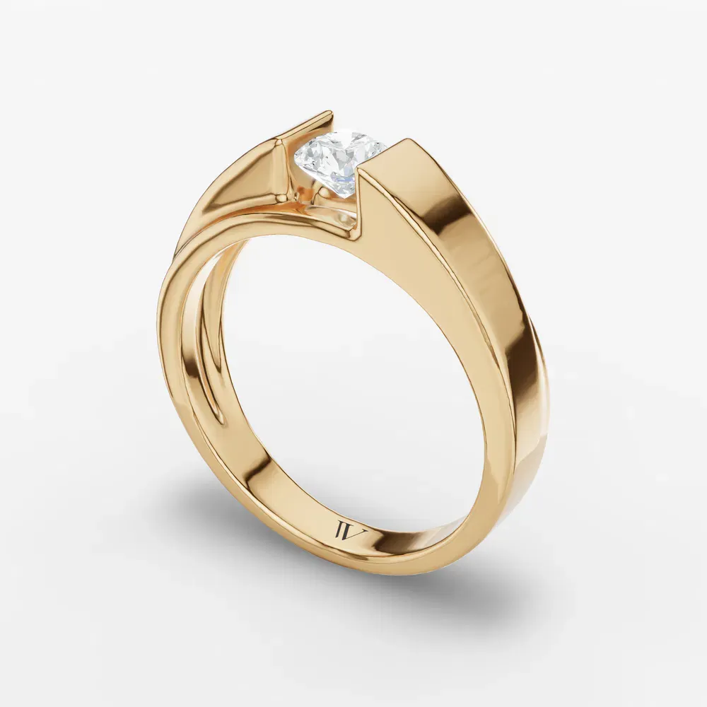 Certified 0.5 carat Lab Grown Diamond Round Cut Men's Engagement Ring in 14K Yellow Gold-Silvyn