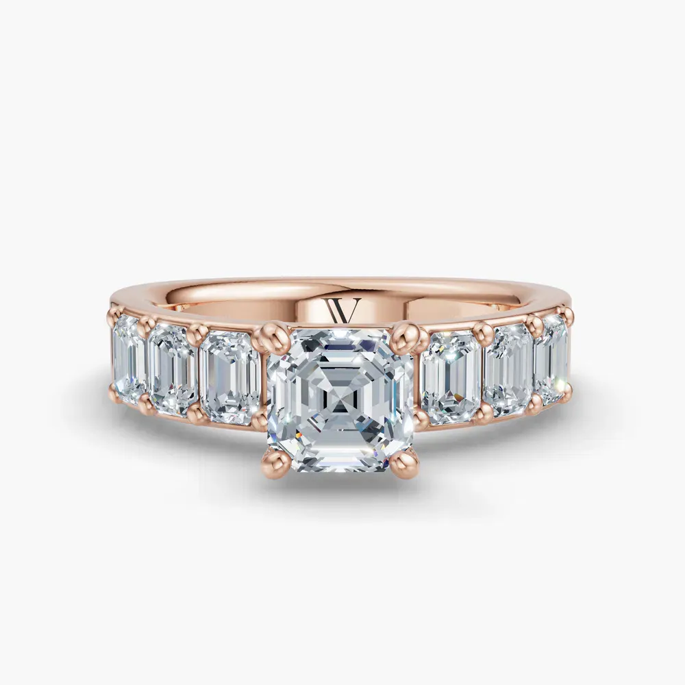 Certified 1 carat Lab Grown Diamond Asscher Cut Side Stone Engagement Ring in 14K Rose Gold-Novalis