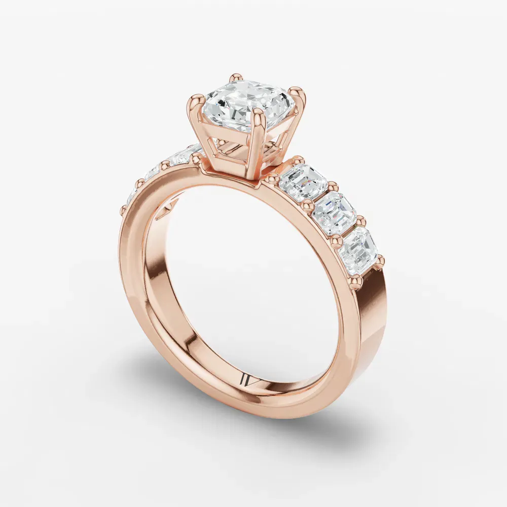 Certified 1 carat Lab Grown Diamond Asscher Cut Side Stone Engagement Ring in 14K Rose Gold-Novalis