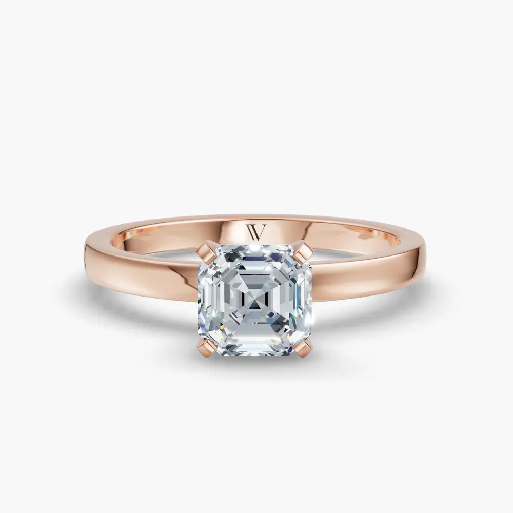 Certified 1 carat Lab Grown Diamond Asscher Cut Solitaire, Classic, Simple Engagement Ring in 14K Rose Gold-Ocea