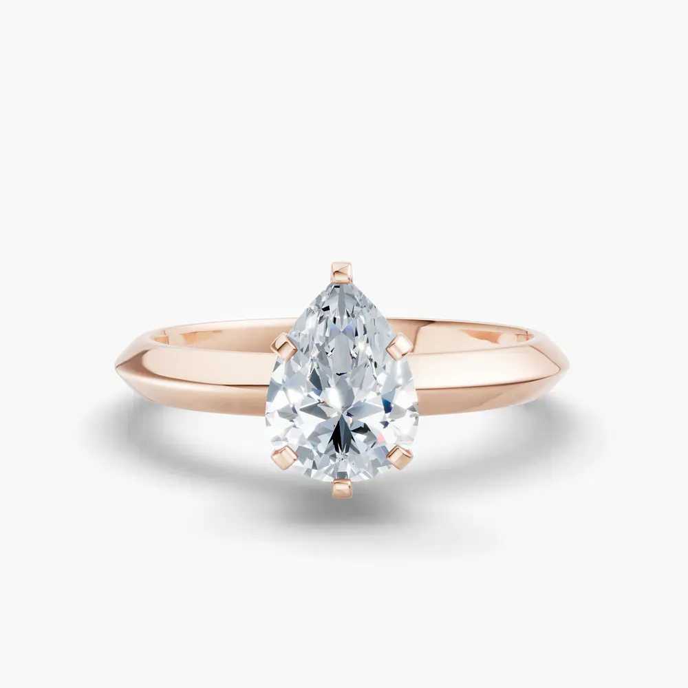 Certified 1 carat Lab Grown Diamond Pear Cut Solitaire, Classic, Simple Engagement Ring in 14K Rose Gold-Aurori
