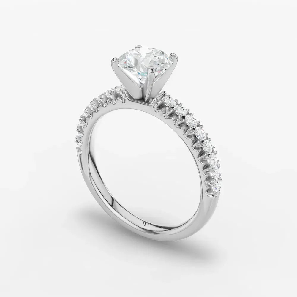 Certified 1 carat Lab Grown Diamond Round Cut Pavé, Classic, Simple Engagement Ring in 14K White Gold-Nela