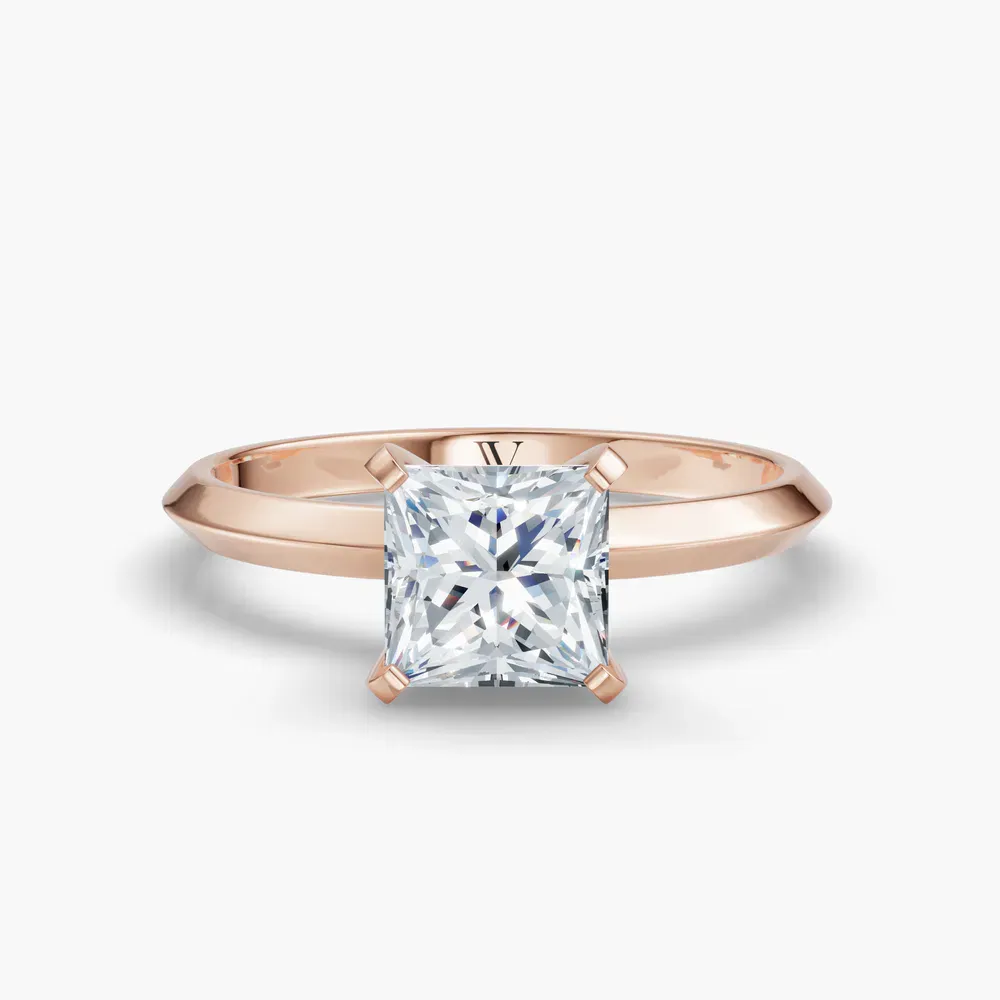 Certified 1 carat Lab Grown Diamond Princess Cut Solitaire, Classic, Simple Engagement Ring in 14K Rose Gold-Sylun
