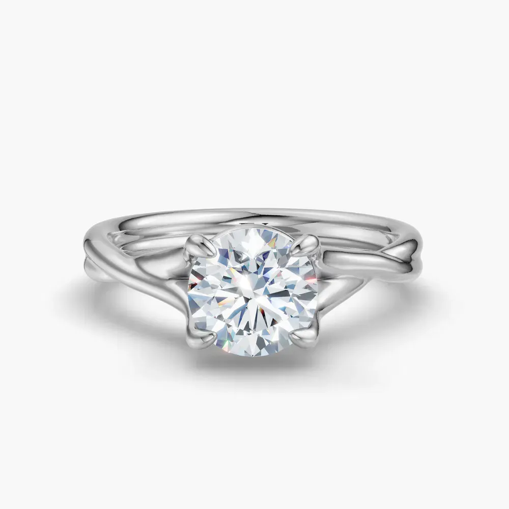 Certified 1 carat Lab Grown Diamond Round Cut Solitaire, Twist, Split Shank Engagement Ring in 14K White Gold-Iridell