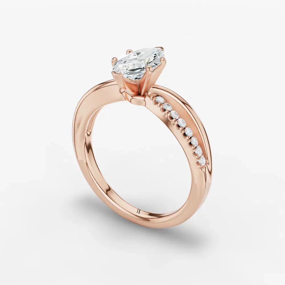 Certified 1 carat Lab Grown Diamond Marquise Cut Pavé, Split Shank Engagement Ring in 14K Rose Gold-Polaris
