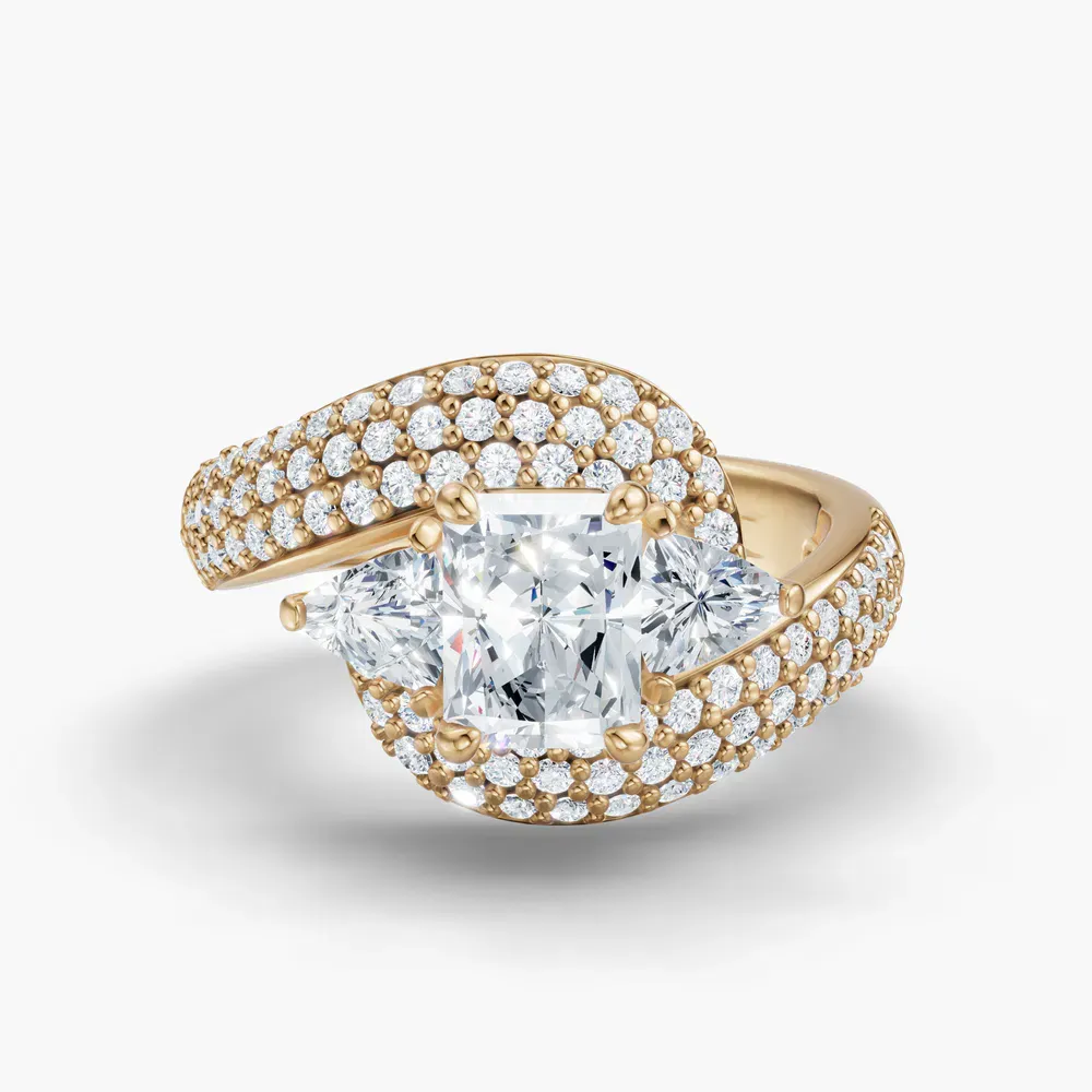 Certified 1 carat Lab Grown Diamond Radiant Cut Three Stone, Pavé, Side Stone Engagement Ring in 14K Yellow Gold-Serene