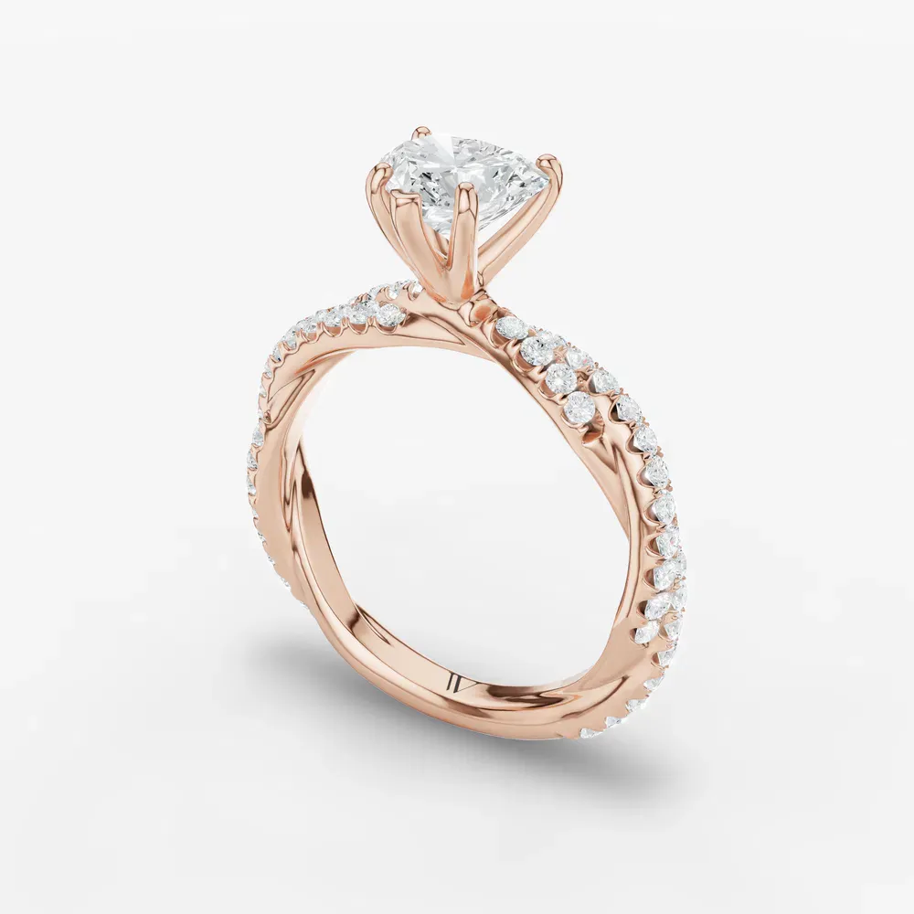 Certified 1 carat Lab Grown Diamond Heart Cut Pavé, Twist Engagement Ring in 14K Rose Gold-Alva