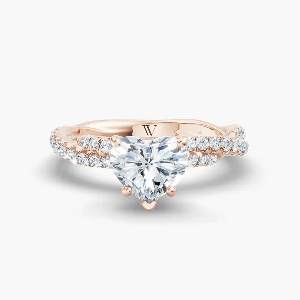 Certified 1 carat Lab Grown Diamond Heart Cut Pavé, Twist Engagement Ring in 14K Rose Gold-Alva