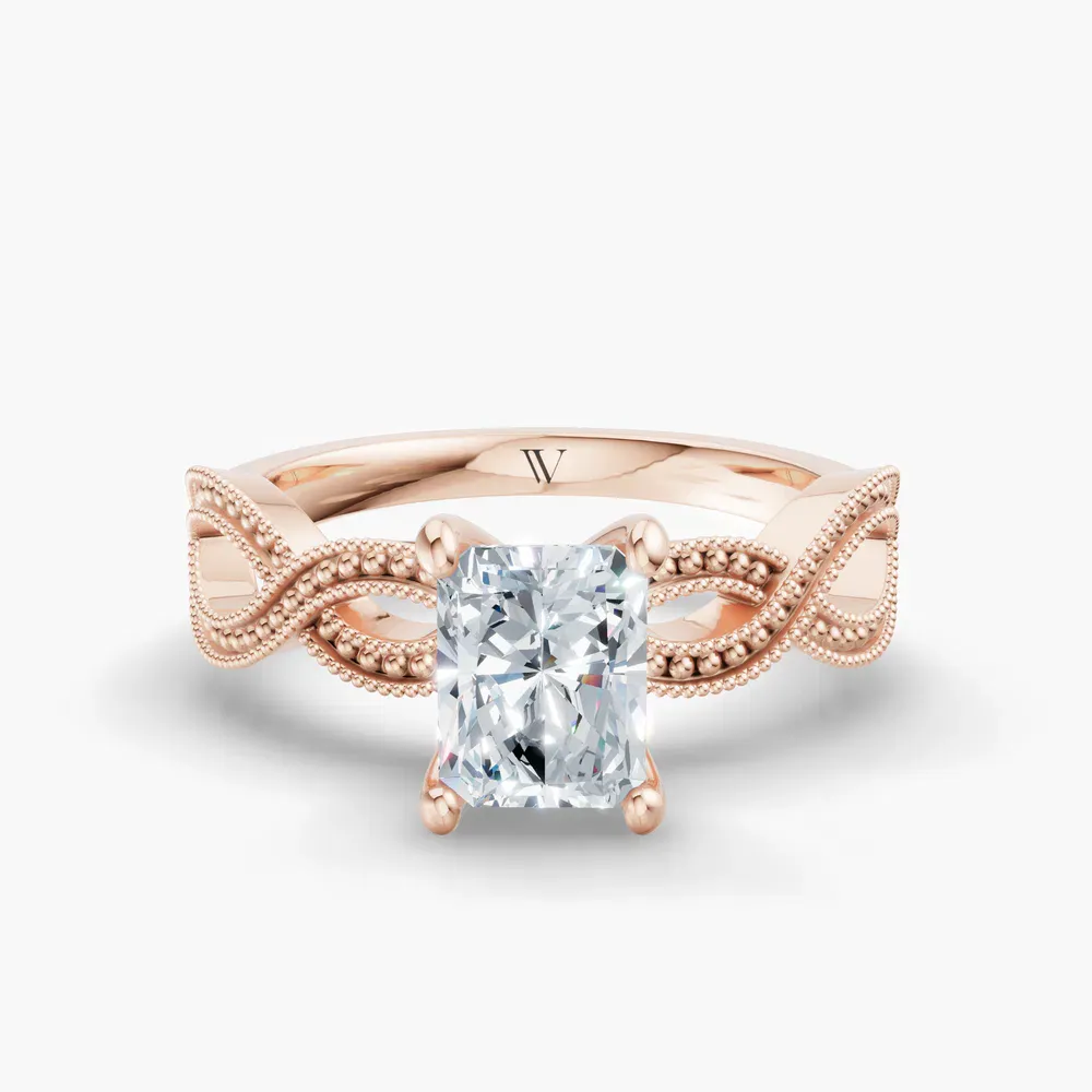 Certified 1 carat Lab Grown Diamond Radiant Cut Solitaire, Vintage, Unique Engagement Ring in 14K Rose Gold-Niva