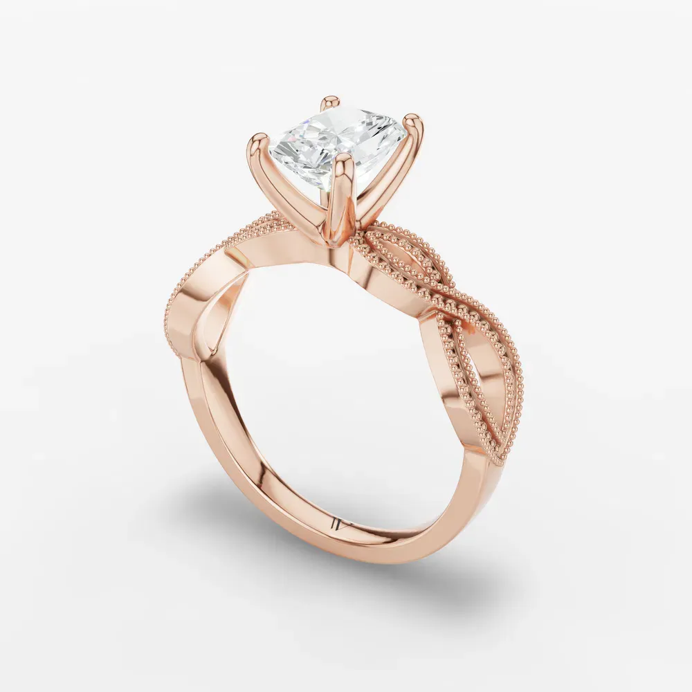 Certified 1 carat Lab Grown Diamond Radiant Cut Solitaire, Vintage, Unique Engagement Ring in 14K Rose Gold-Niva