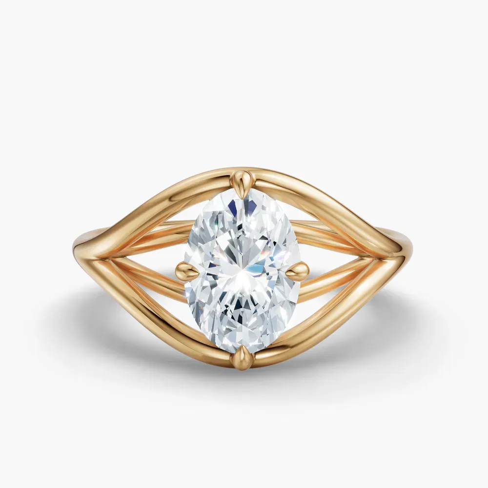 Certified 1 carat Lab Grown Diamond Oval Cut Solitaire, Split Shank, Modern Engagement Ring in 14K Yellow Gold-Kira
