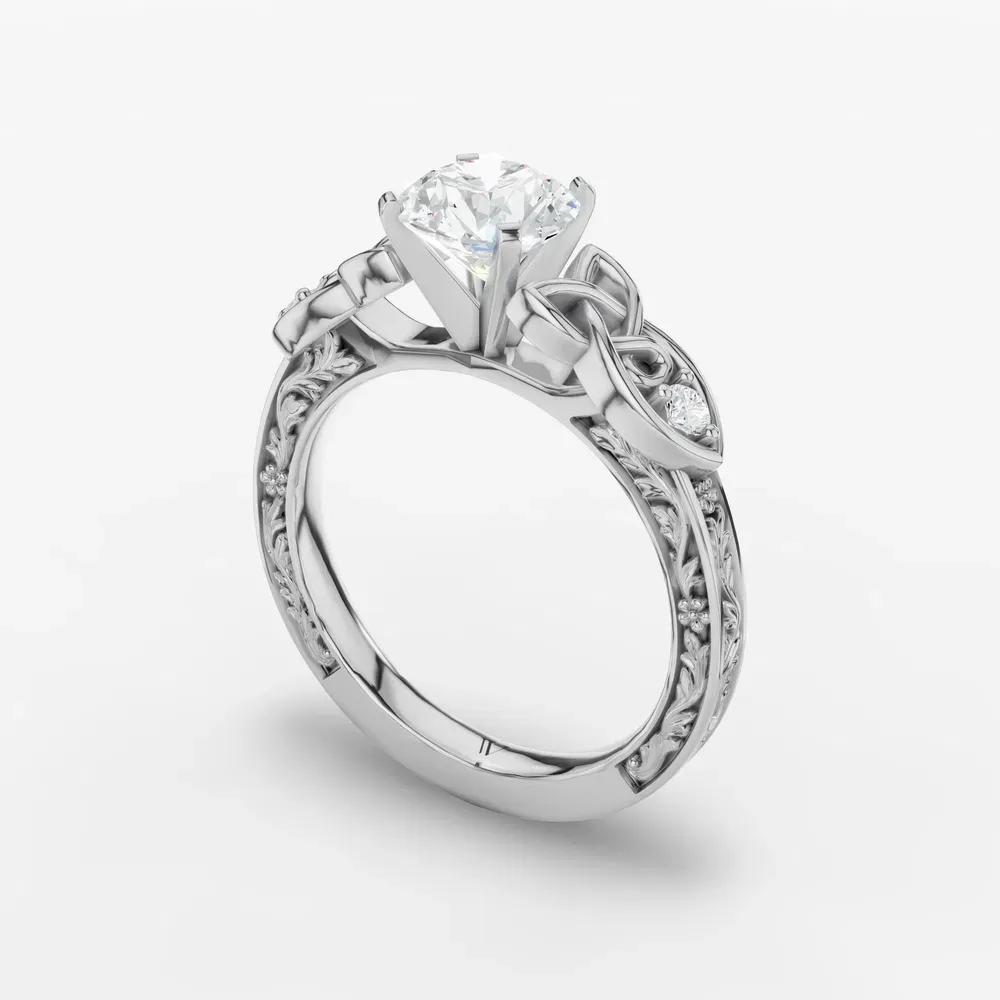 Certified 1 carat Lab Grown Diamond Round Cut Vintage, Cathedral, Unique Engagement Ring in 14K White Gold-Kael