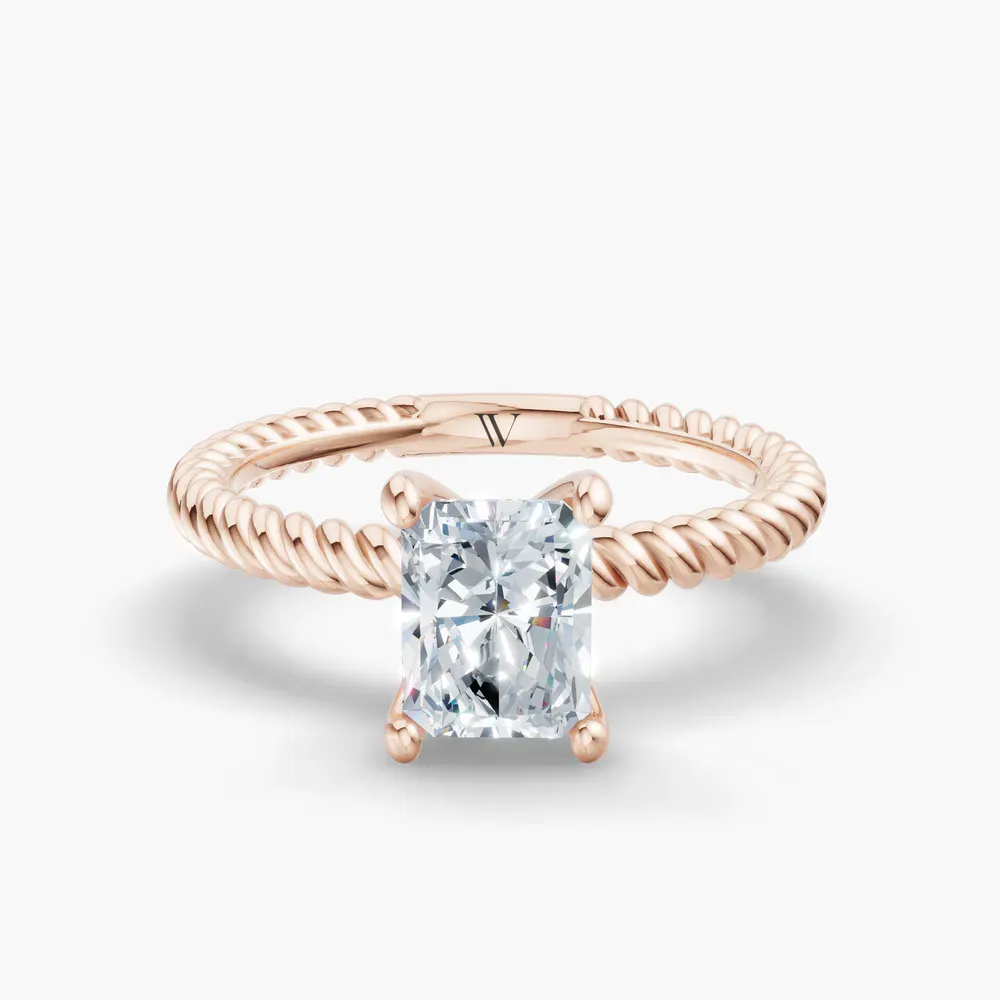 Certified 1 carat Lab Grown Diamond Radiant Cut Solitaire, Twist, Vintage Engagement Ring in 14K Rose Gold-Liray