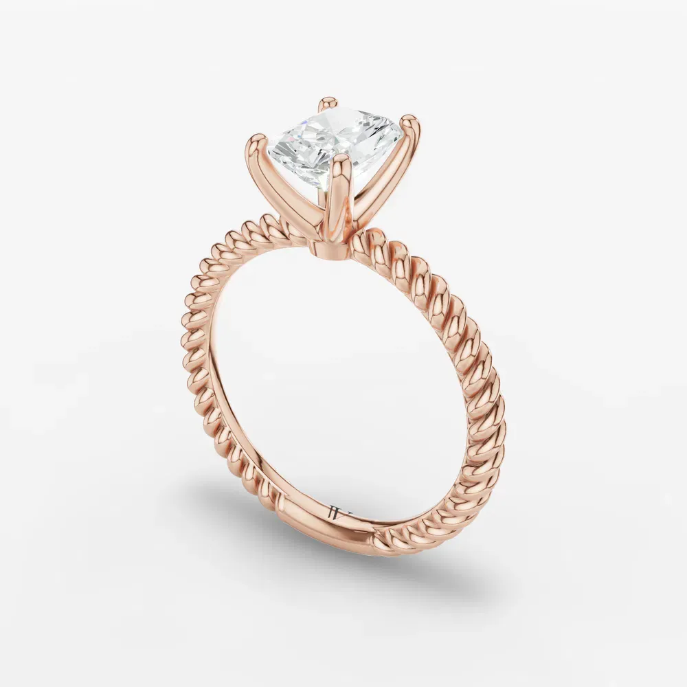 Certified 1 carat Lab Grown Diamond Radiant Cut Solitaire, Twist, Vintage Engagement Ring in 14K Rose Gold-Liray