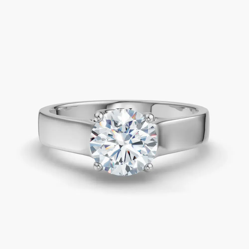 Certified 1 carat Lab Grown Diamond Round Cut Solitaire, Cathedral, Four Prong Engagement Ring in 18K White Gold-Grion