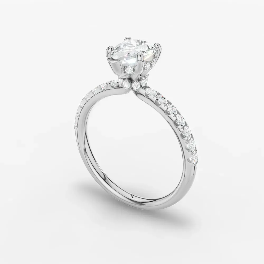 Certified 1 carat Lab Grown Diamond Pear Cut Pavé, Hidden Halo Engagement Ring in 18K White Gold-Decna