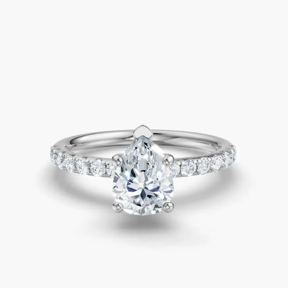 Certified 1 carat Lab Grown Diamond Pear Cut Pavé, Hidden Halo Engagement Ring in 18K White Gold-Decna