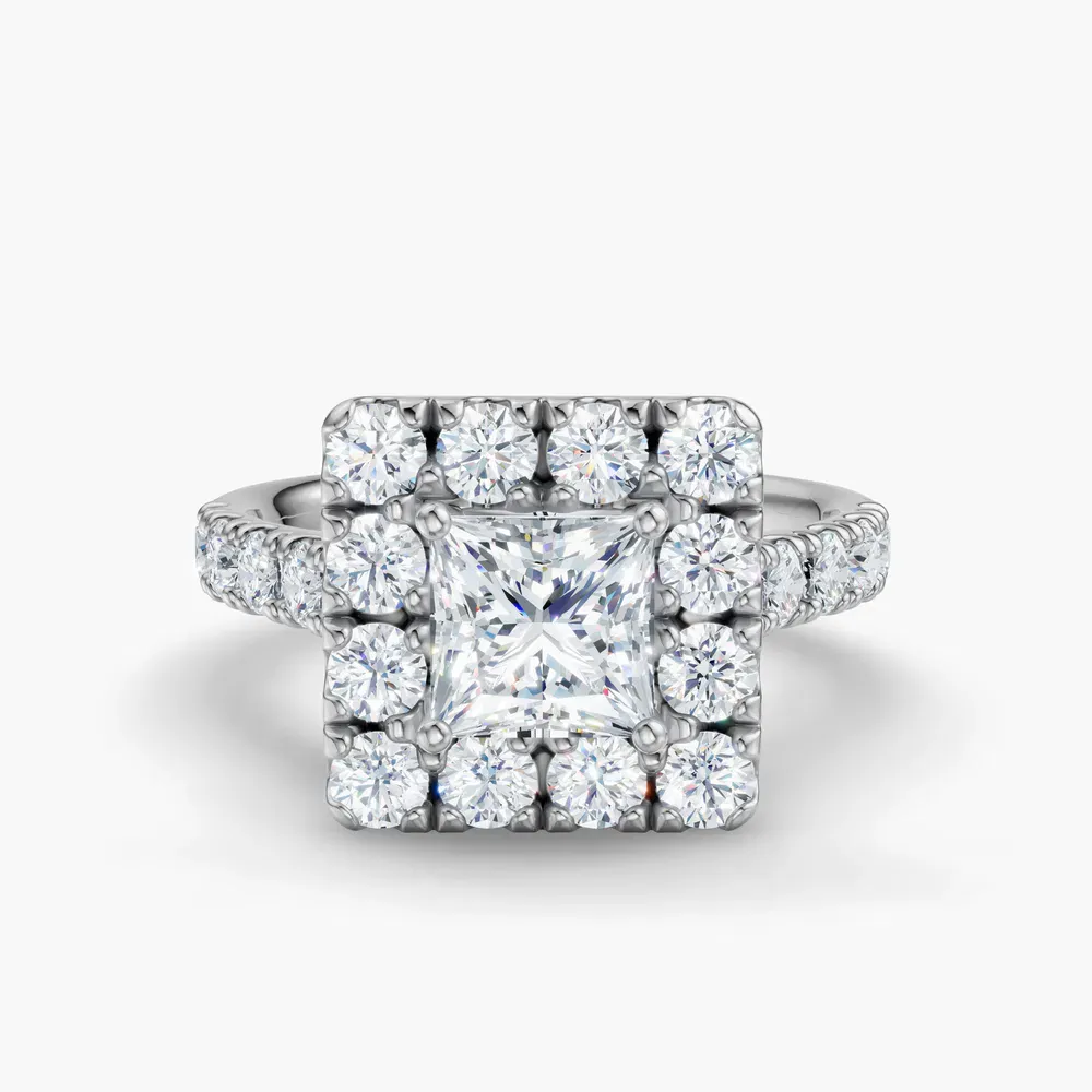 Certified 1 carat Lab Grown Diamond Princess Cut Halo, Pavé, Cathedral Engagement Ring in 14K White Gold-Astrid