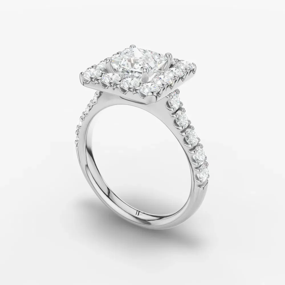 Certified 1 carat Lab Grown Diamond Princess Cut Halo, Pavé, Cathedral Engagement Ring in 14K White Gold-Astrid