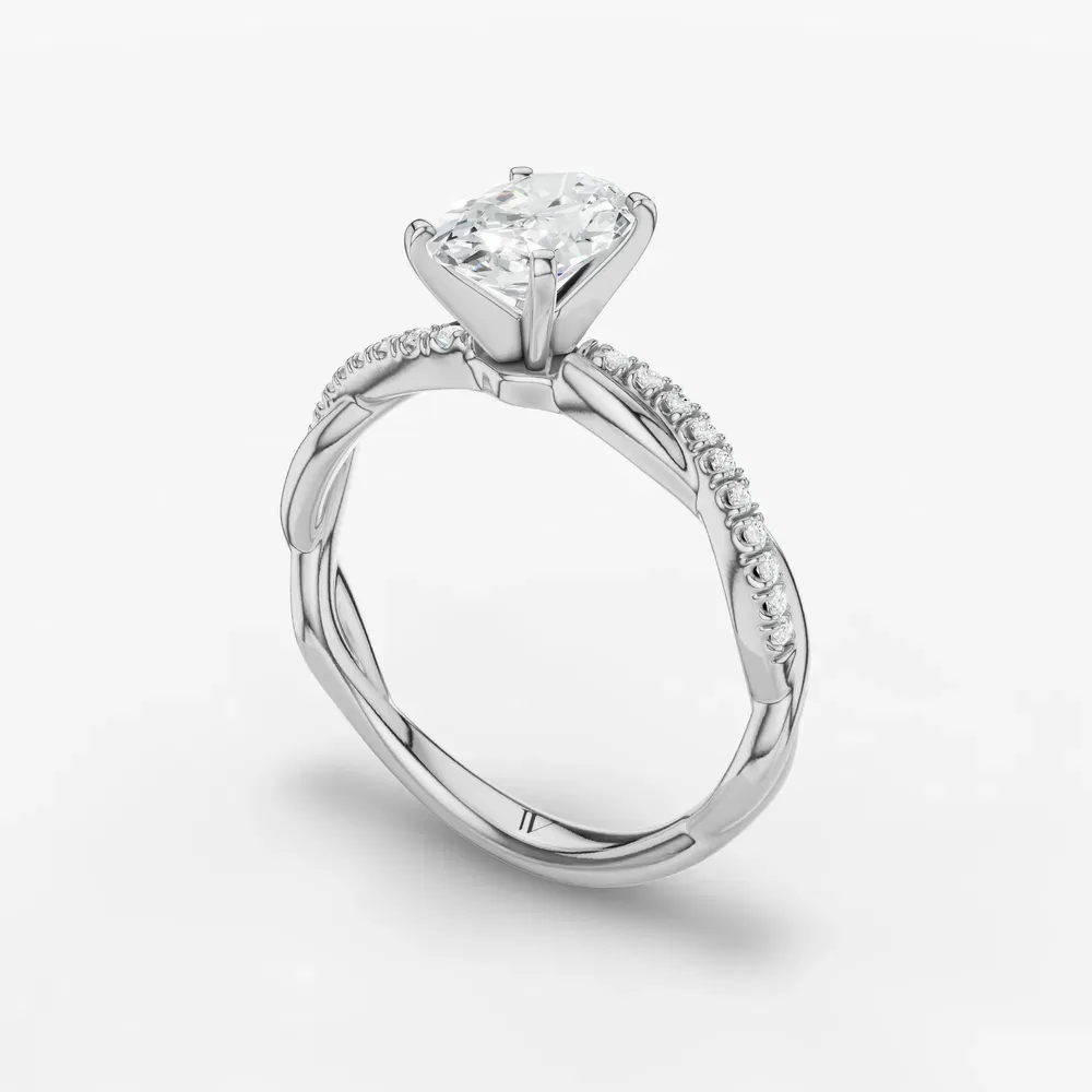 Certified 1 carat Lab Grown Diamond Oval Cut Pavé, Twist, Infinity Engagement Ring in 14K White Gold-Obliq