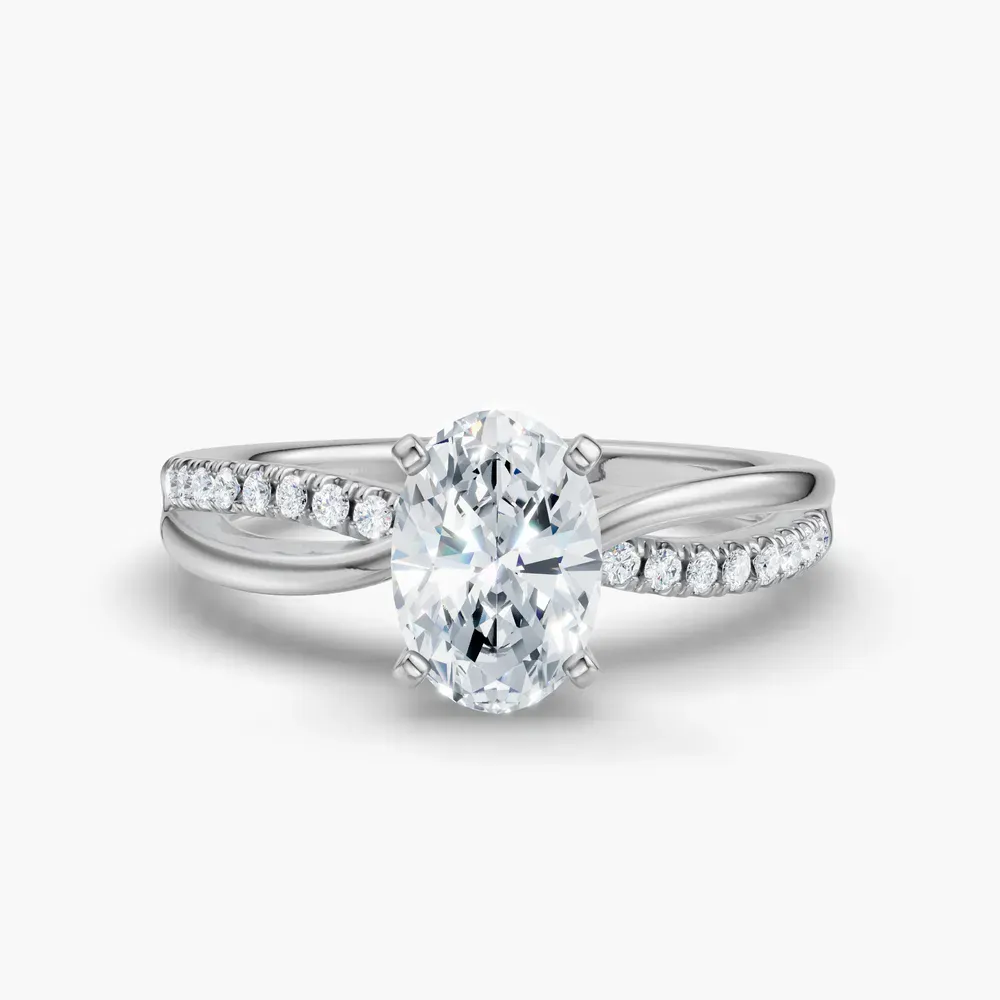 Certified 1 carat Lab Grown Diamond Oval Cut Pavé, Split Shank Engagement Ring in 18K White Gold-Polaris