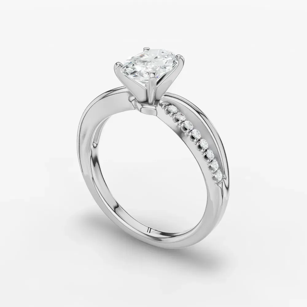 Certified 1 carat Lab Grown Diamond Oval Cut Pavé, Split Shank Engagement Ring in 18K White Gold-Polaris