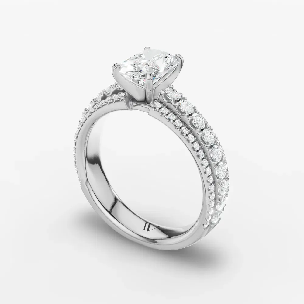 Certified 1 carat Lab Grown Diamond Radiant Cut Pavé Engagement Ring in 14K White Gold-Riven