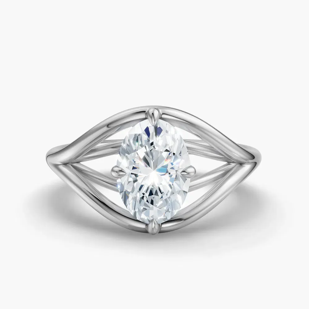 Certified 1 carat Lab Grown Diamond Oval Cut Solitaire, Split Shank, Modern Engagement Ring in 14K White Gold-Kira