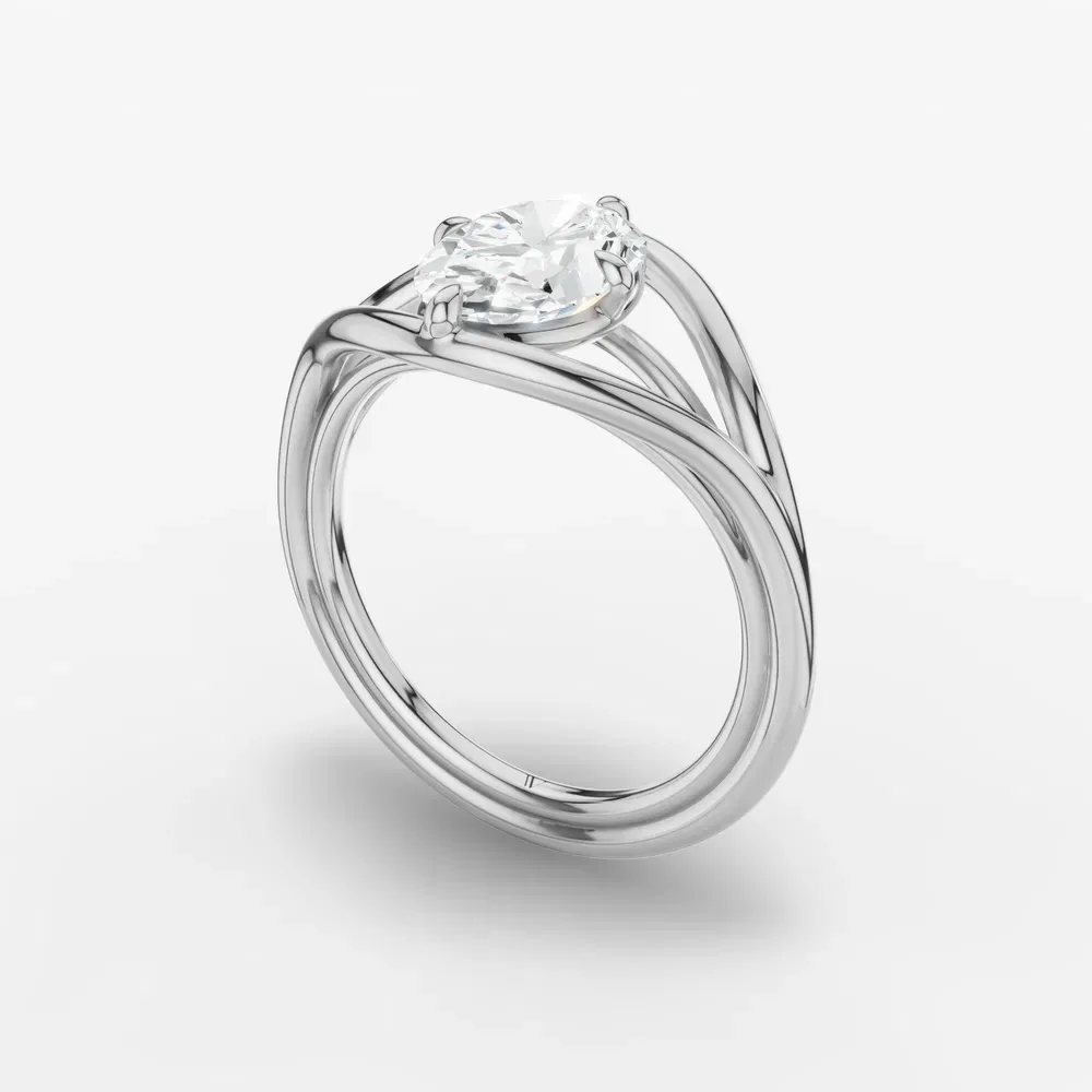 Certified 1 carat Lab Grown Diamond Oval Cut Solitaire, Split Shank, Modern Engagement Ring in 14K White Gold-Kira