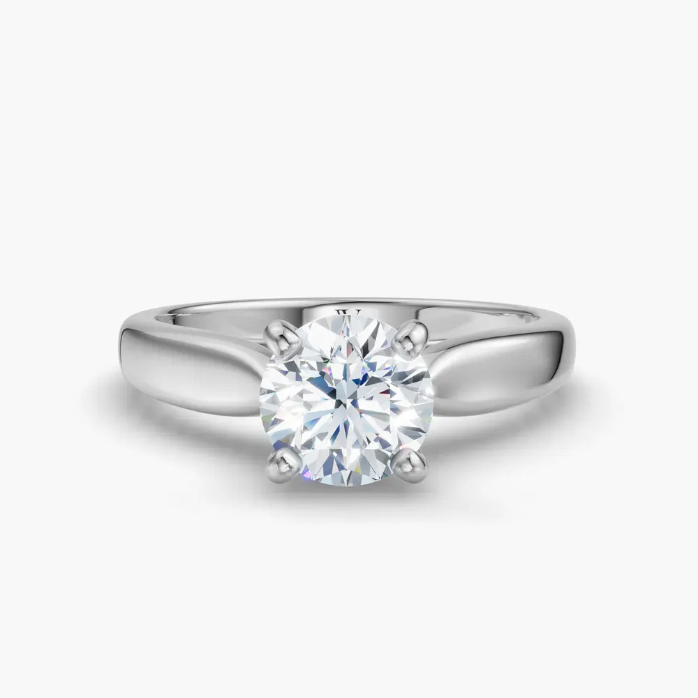Certified 1 carat Lab Grown Diamond Round Cut Cathedral, Solitaire, Four Prong Engagement Ring in 18K White Gold-Elle