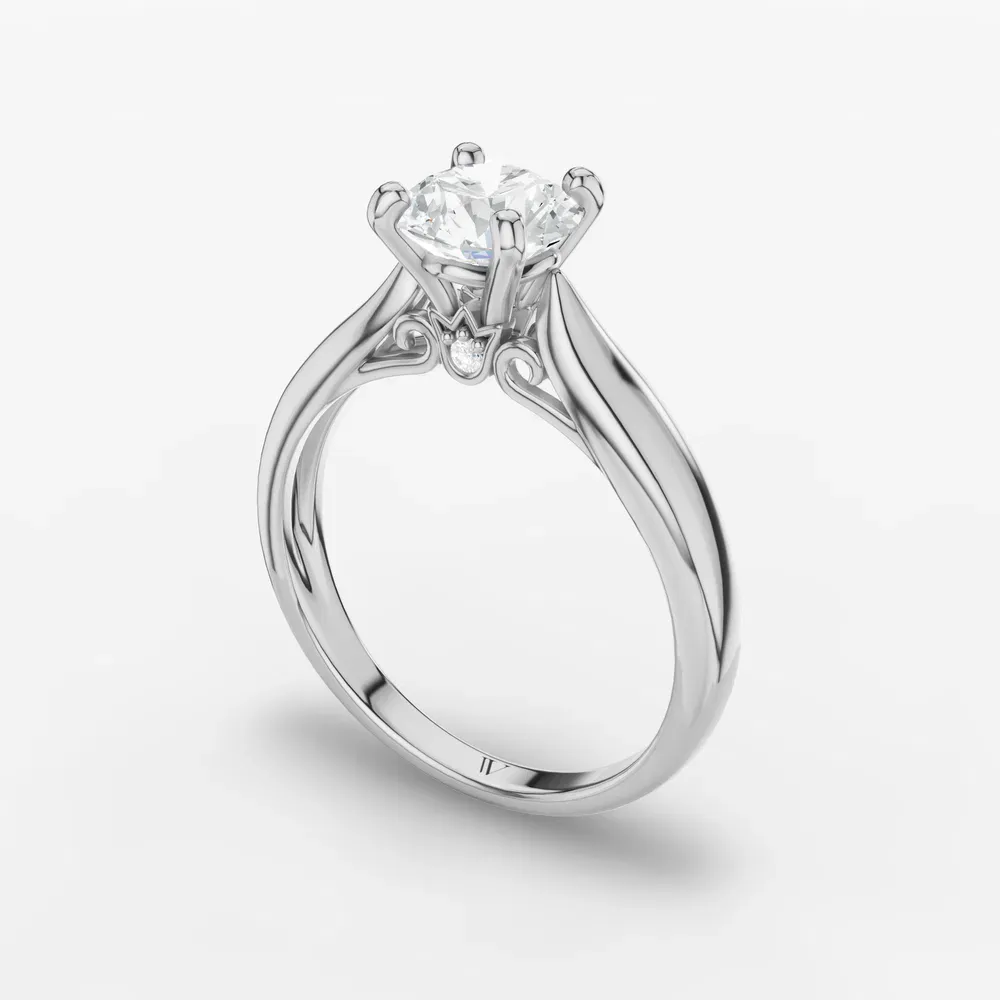 Certified 1 carat Lab Grown Diamond Round Cut Cathedral, Solitaire, Four Prong Engagement Ring in 18K White Gold-Elle
