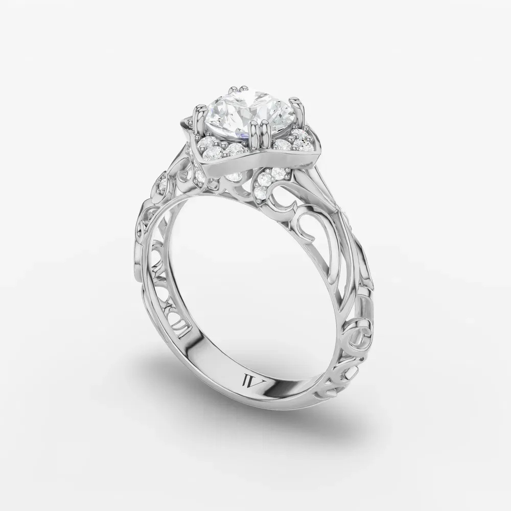 Certified 1 carat Lab Grown Diamond Round Cut Halo, Unique, Twist Engagement Ring in 18K White Gold-Larimar