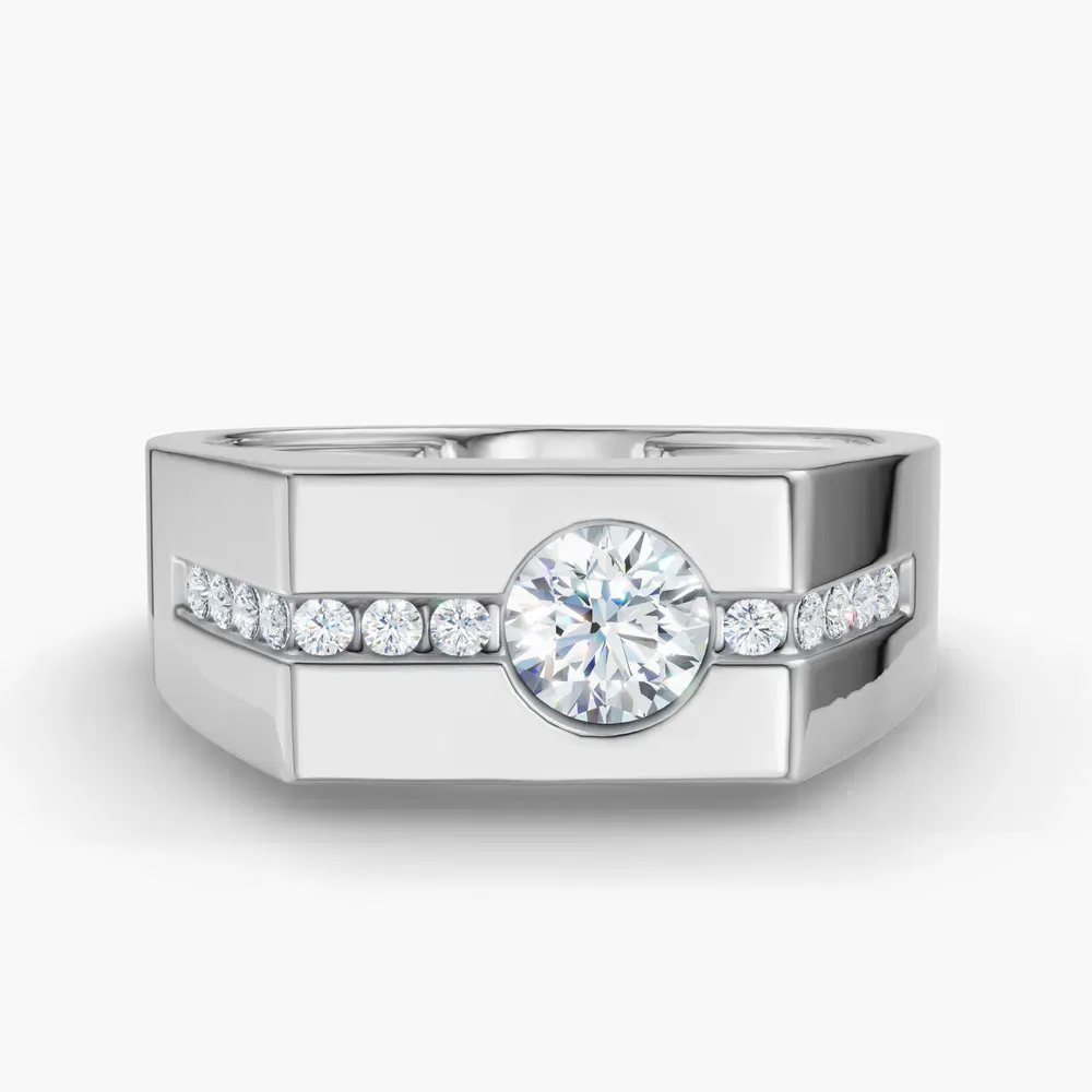Certified 0.5 carat Lab Grown Diamond Round Cut Men's Engagement Ring in 18K White Gold-Noxvin