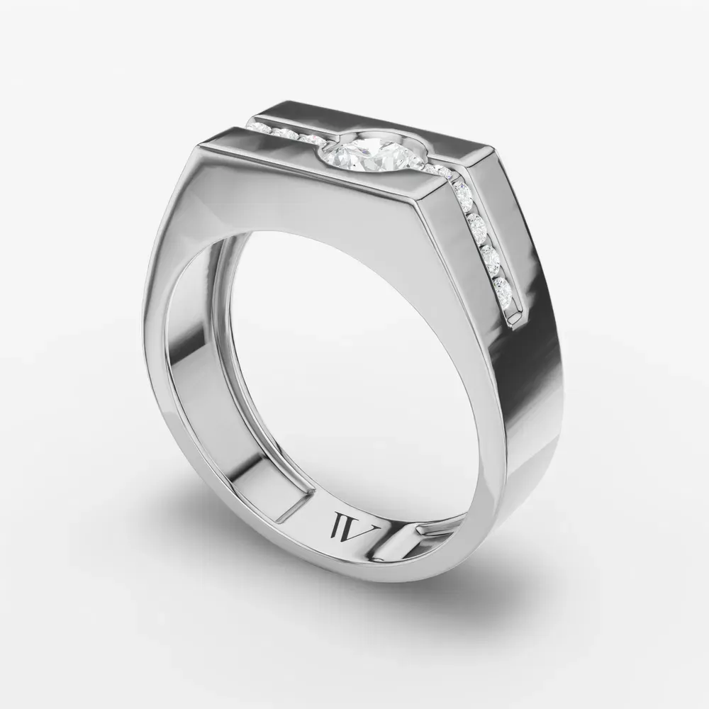 Certified 0.5 carat Lab Grown Diamond Round Cut Men's Engagement Ring in 18K White Gold-Noxvin