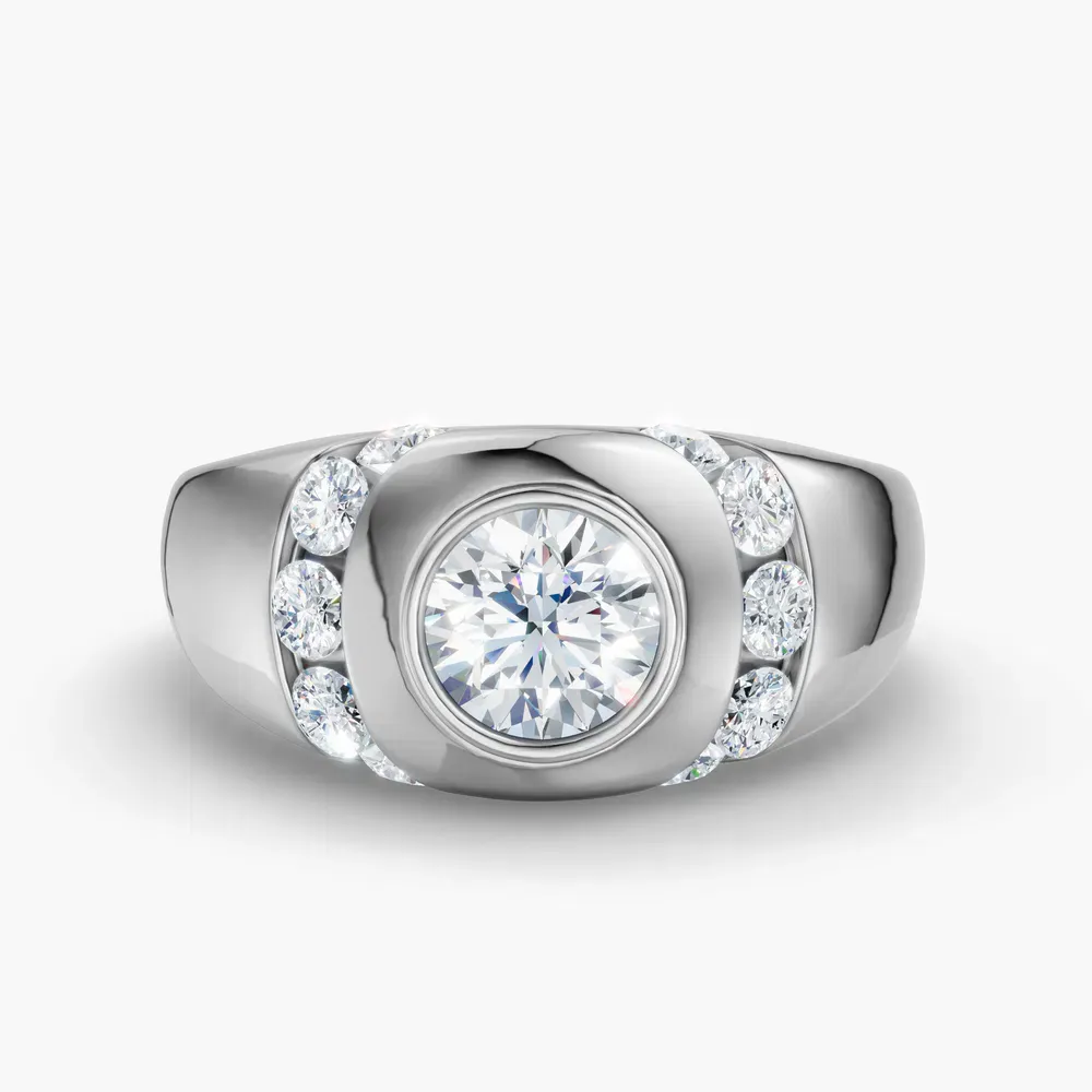 Certified 1 carat Lab Grown Diamond Round Cut Men's Engagement Ring in 14K White Gold-Selen