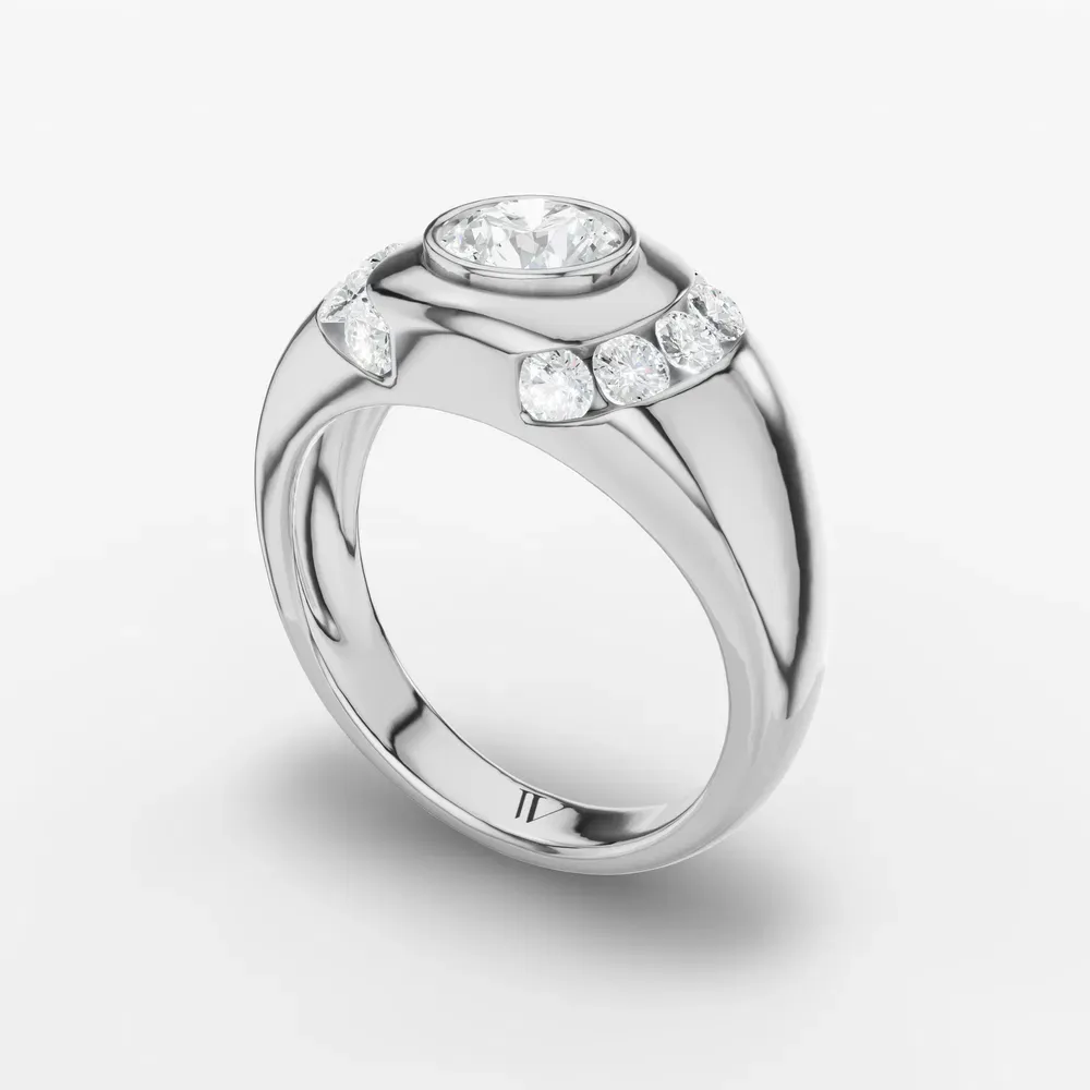 Certified 1 carat Lab Grown Diamond Round Cut Men's Engagement Ring in 14K White Gold-Selen