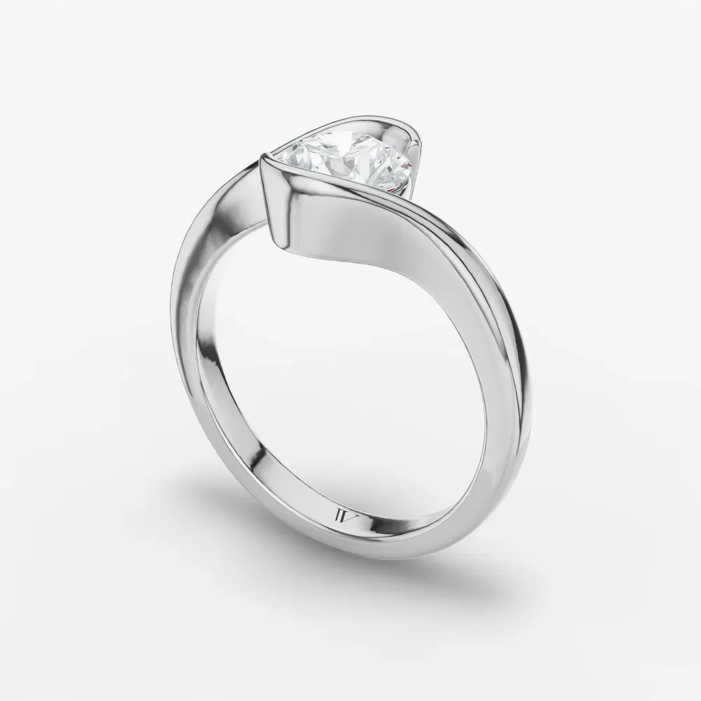 Certified 1 carat Lab Grown Diamond Round Cut Solitaire, Modern, Bezel Engagement Ring in 18K White Gold-Rylen