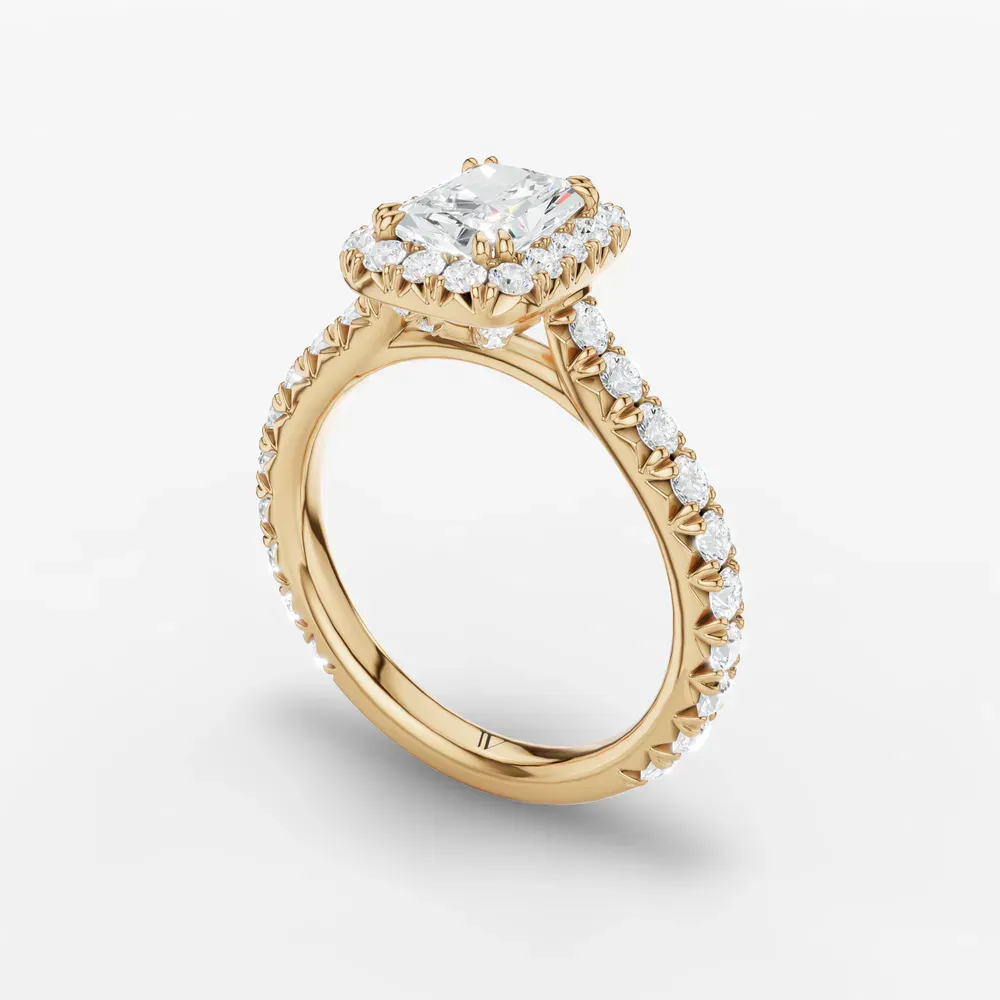 Certified 1 carat Lab Grown Diamond Radiant Cut Cathedral, Pavé, Halo Engagement Ring in 14K Yellow Gold-Zaria