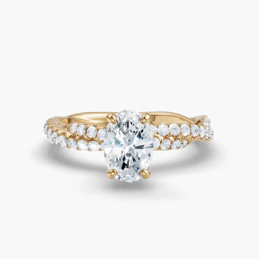 Certified 1 carat Lab Grown Diamond Oval Cut Pavé, Twist Engagement Ring in 14K Yellow Gold-Alva
