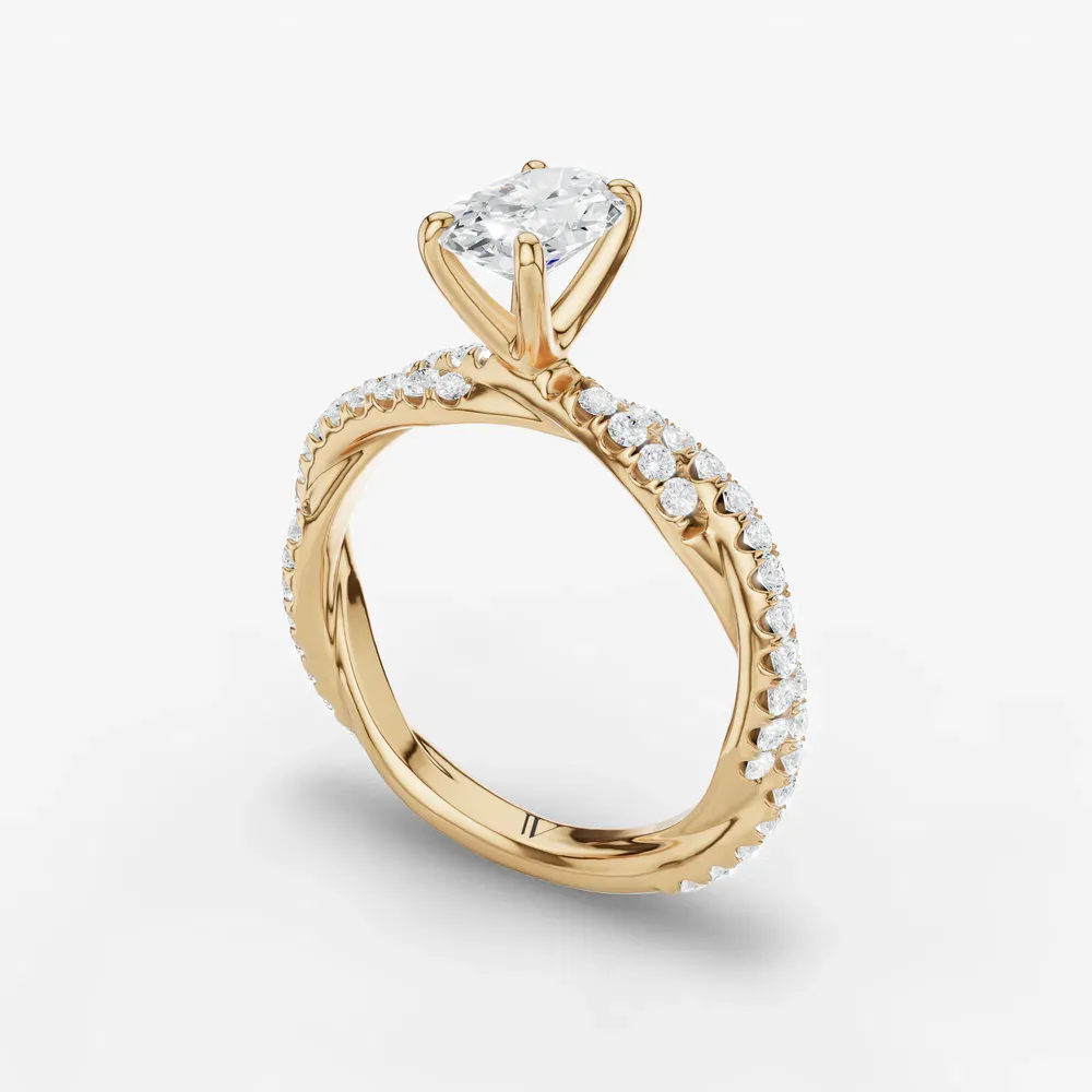 Certified 1 carat Lab Grown Diamond Oval Cut Pavé, Twist Engagement Ring in 14K Yellow Gold-Alva