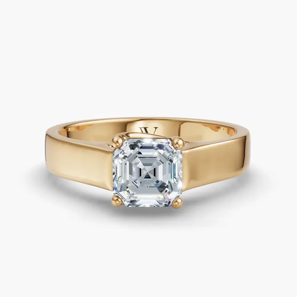 Certified 1 carat Lab Grown Diamond Asscher Cut Solitaire, Cathedral Engagement Ring in 14K Yellow Gold-Grion