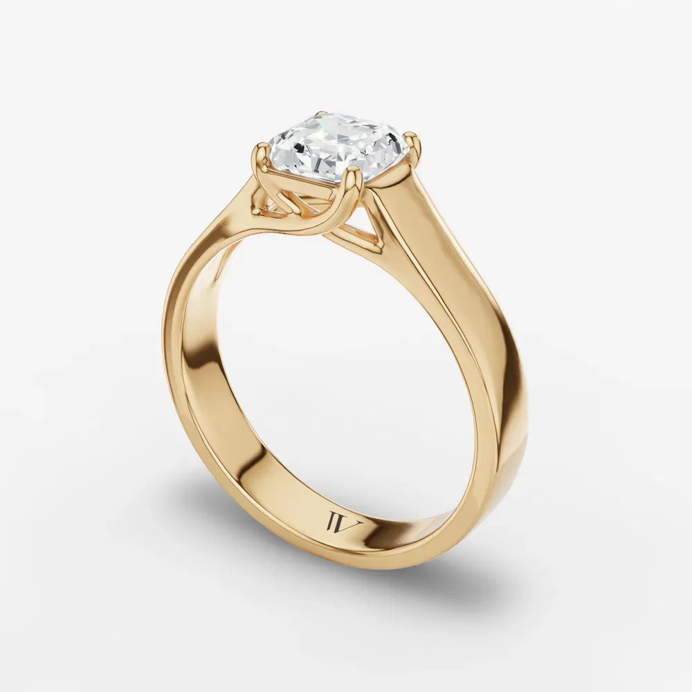 Certified 1 carat Lab Grown Diamond Asscher Cut Solitaire, Cathedral Engagement Ring in 14K Yellow Gold-Grion