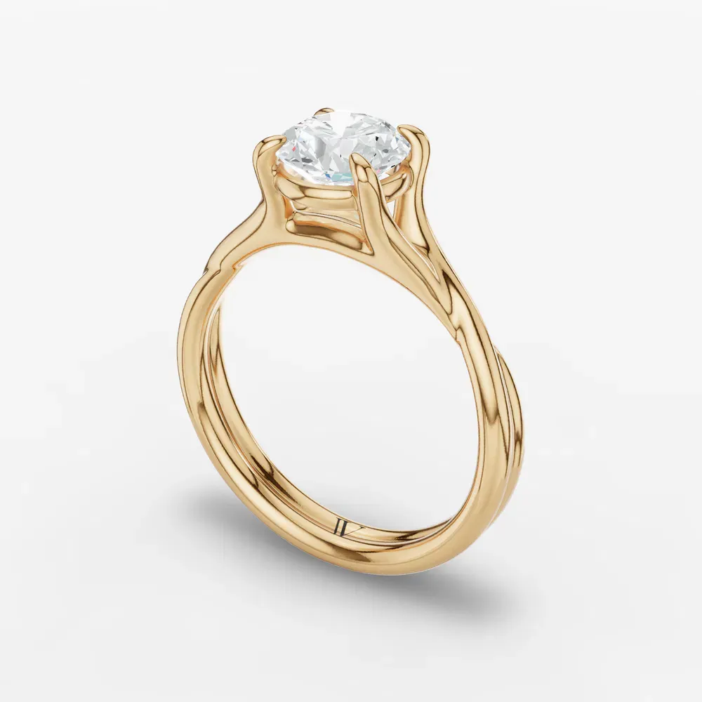 Certified 1 carat Lab Grown Diamond Round Cut Solitaire, Twist, Split Shank Engagement Ring in 14K Yellow Gold-Iridell