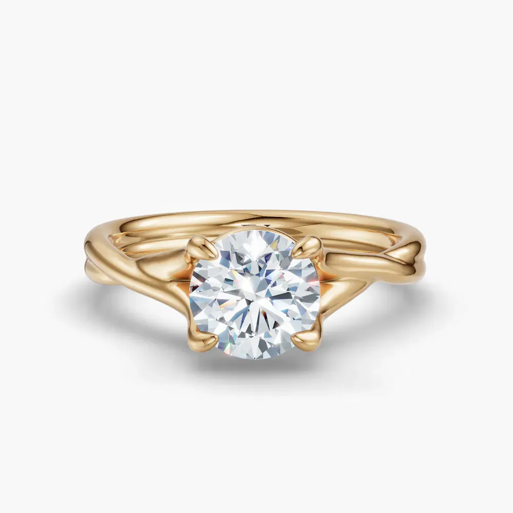 Certified 1 carat Lab Grown Diamond Round Cut Solitaire, Twist, Split Shank Engagement Ring in 14K Yellow Gold-Iridell