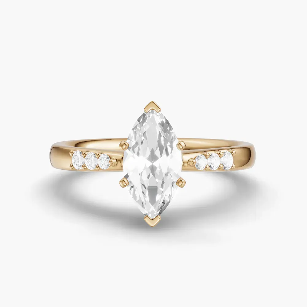 Certified 1 carat Lab Grown Diamond Marquise Cut Side Stone Engagement Ring in 18K Yellow Gold-Jubatu