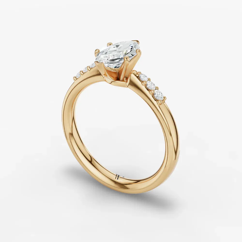 Certified 1 carat Lab Grown Diamond Marquise Cut Side Stone Engagement Ring in 18K Yellow Gold-Jubatu