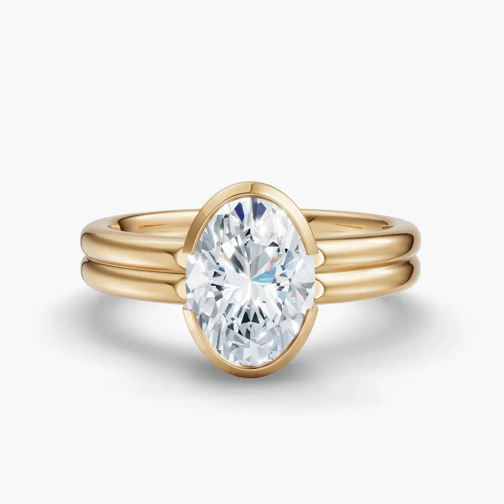 Certified 1 carat Lab Grown Diamond Oval Cut Solitaire, Bezel, Modern Engagement Ring in 18K Yellow Gold-Sena